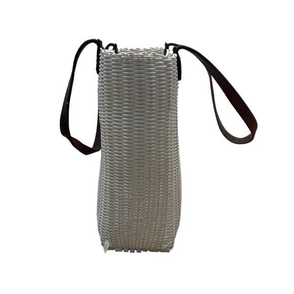 Fibra White Woven Brown Handles 97% Recycled Plastic Lightweight Tote Bag Sz M - Picture 2 of 9